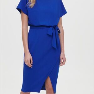 Kensie Blue Tie Front Midi Dress with Dolman Sleeves